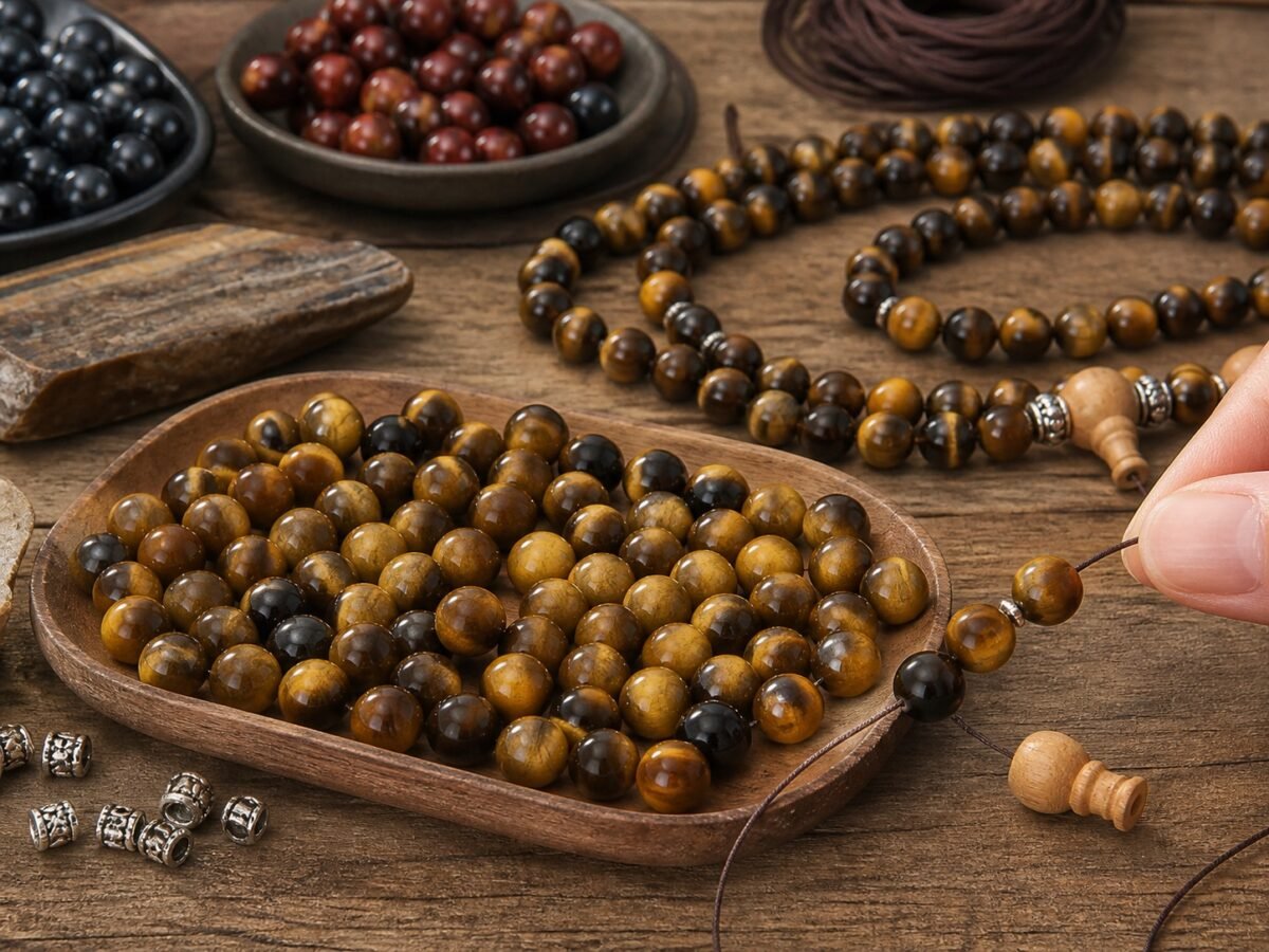 Premium Natural Tiger Eye Loose Beads for DIY Mala