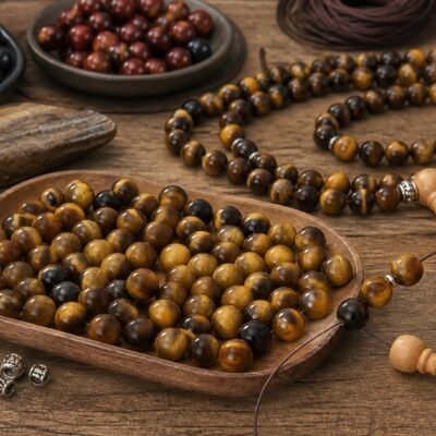 Premium Natural Tiger Eye Loose Beads for DIY Mala