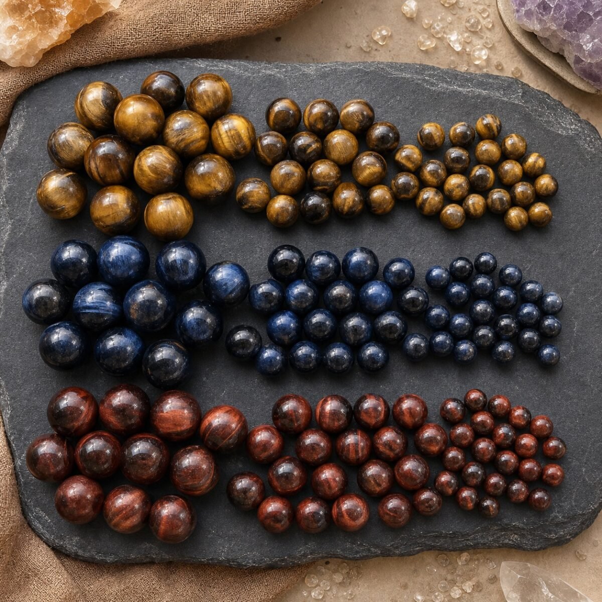 Premium Natural Tiger Eye Loose Beads for DIY Mala
