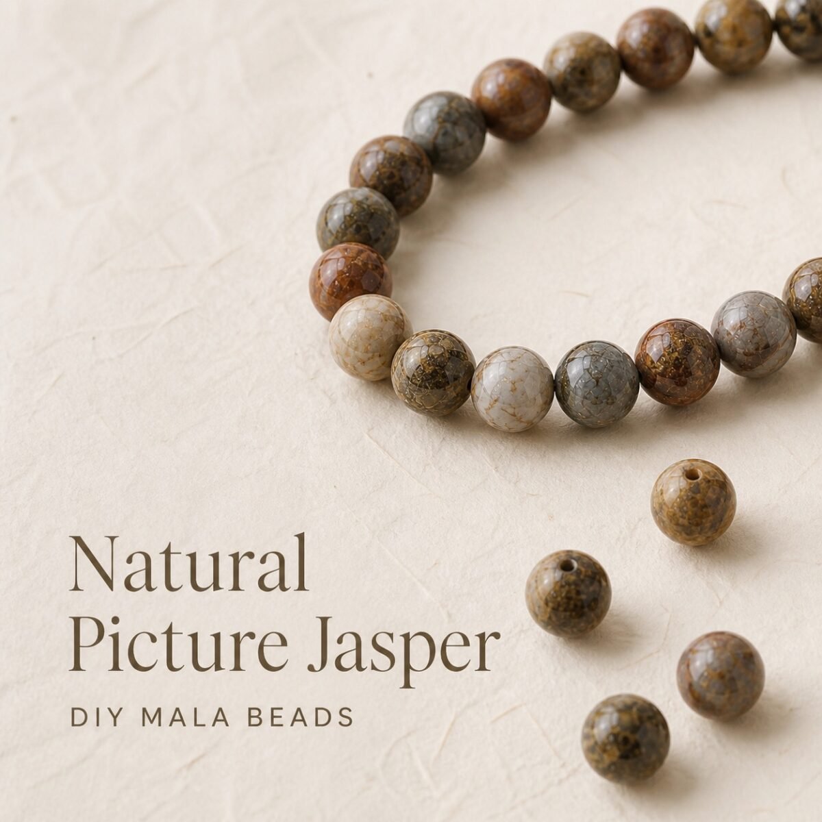 Premium Natural Picture Jasper Loose Beads for DIY Mala