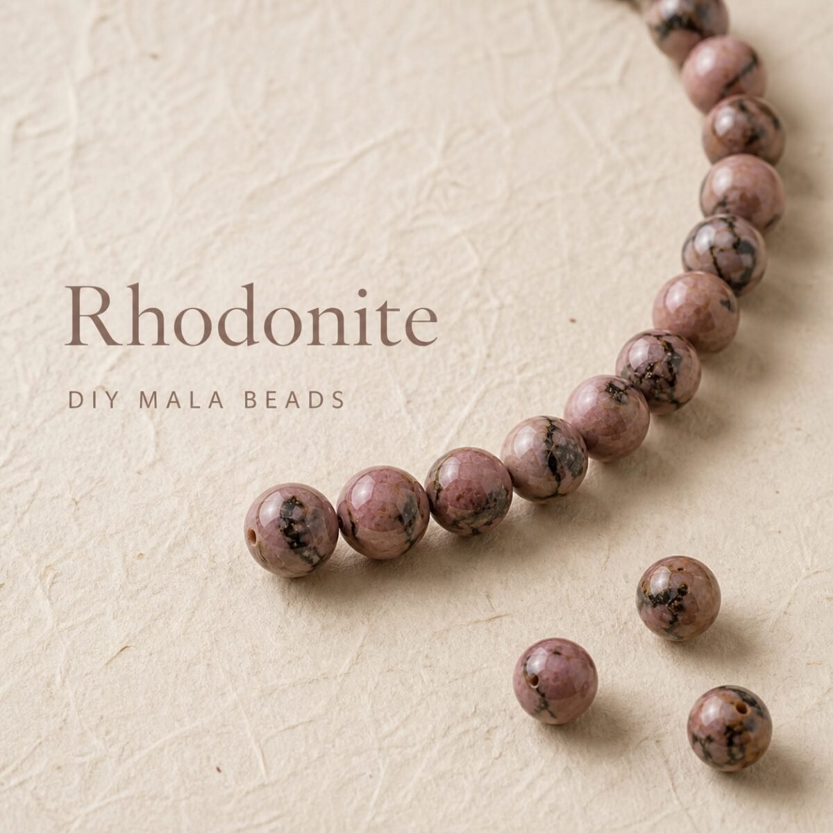 Premium Rhodonite Loose Beads for DIY Mala