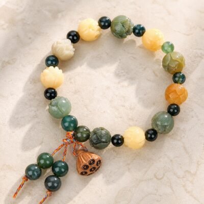 Prosperity Lotus Moss Agate Bracelet
