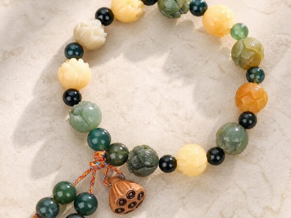 Prosperity Lotus Moss Agate Bracelet