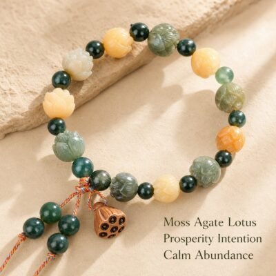 Prosperity Lotus Moss Agate Bracelet