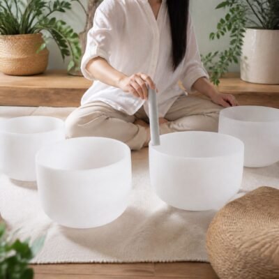 Pure Resonance Frosted Quartz Crystal Singing Bowl