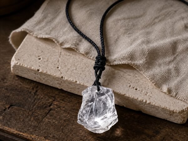 raw-crystal-talisman-pendant-collection-02-clear-quartz Clear quartz raw crystal pendant with adjustable black braided cord
