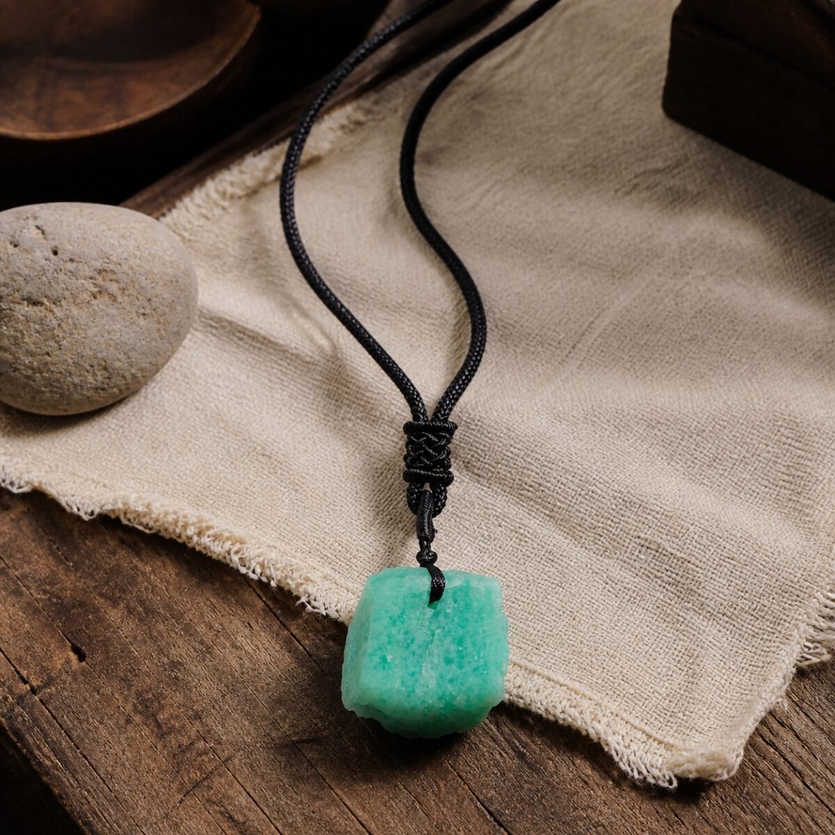 raw-crystal-talisman-pendant-collection-06-amazonite Amazonite raw crystal pendant with adjustable black braided cord
