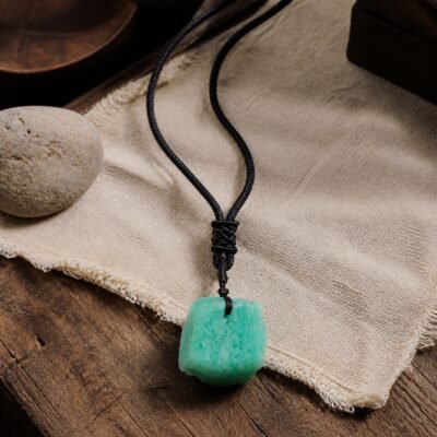 raw-crystal-talisman-pendant-collection-06-amazonite Amazonite raw crystal pendant with adjustable black braided cord