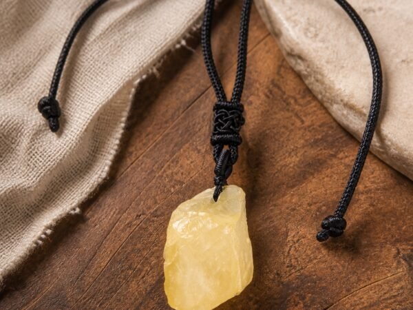 Citrine raw crystal pendant made of citrine with adjustable black braided cord