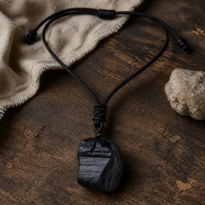 raw-crystal-talisman-pendant-collection-09-black-obsidian Black obsidian raw crystal pendant on adjustable black braided cord