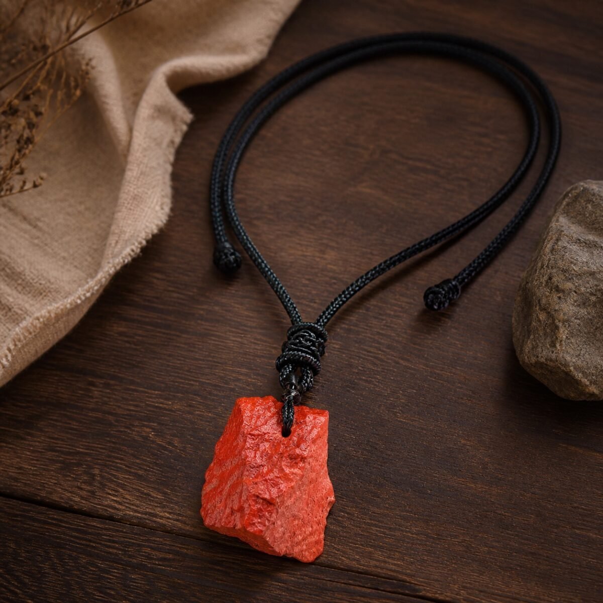 raw-crystal-talisman-pendant-collection-10-red-jasper Red jasper raw crystal pendant on adjustable black braided cord
