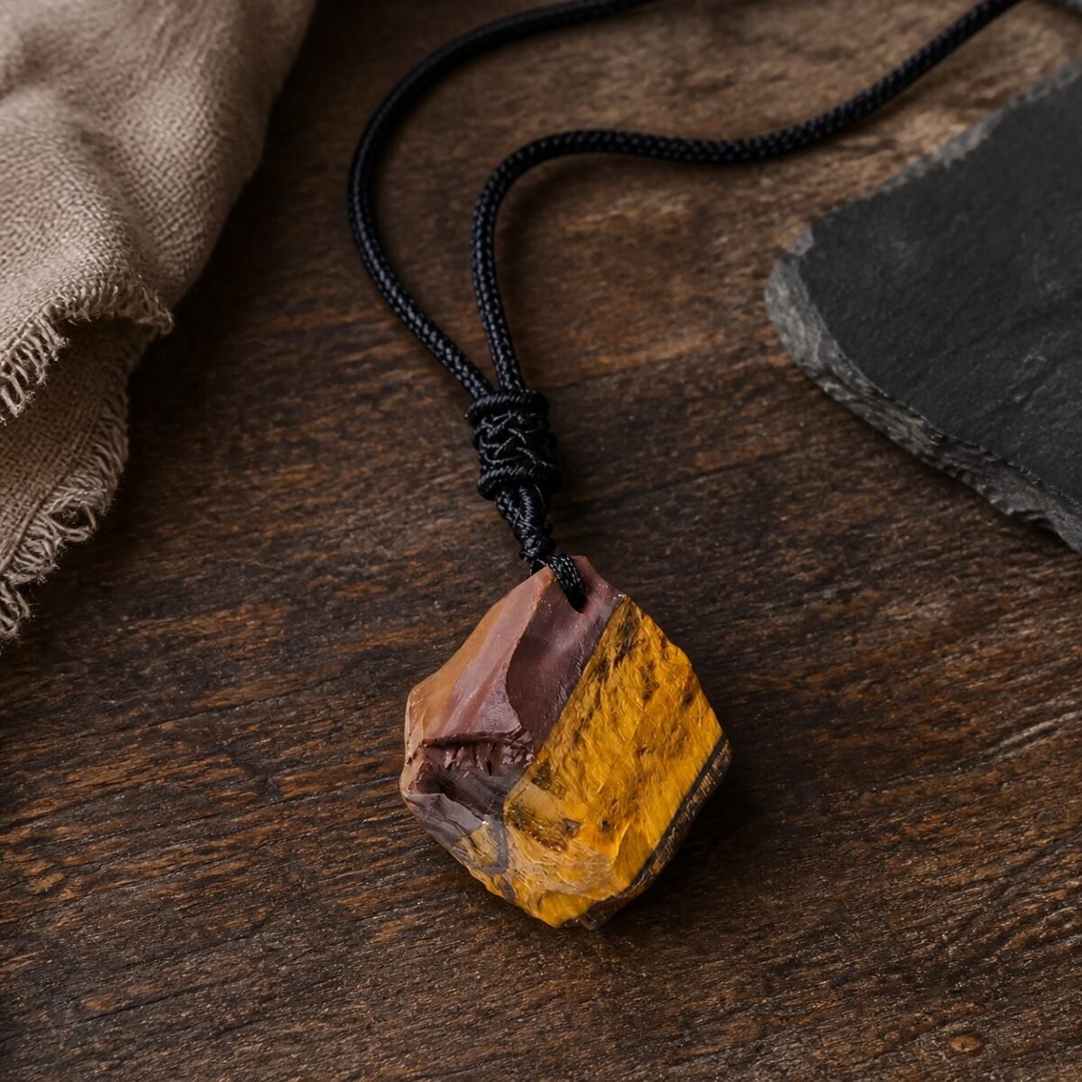 raw-crystal-talisman-pendant-collection-11-tiger-eye Tiger eye raw crystal pendant on adjustable black braided cord
