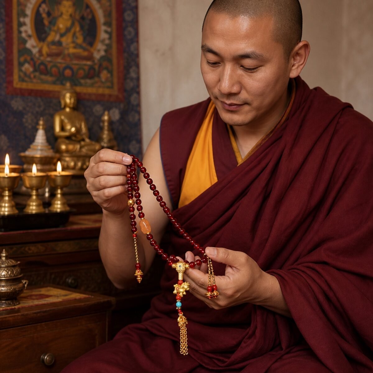 red-agate-fortune-charm-mala-monk-devotional Red Agate Fortune Charm Mala