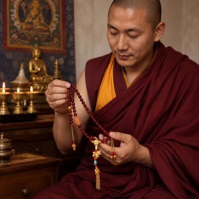 red-agate-fortune-charm-mala-monk-devotional Red Agate Fortune Charm Mala