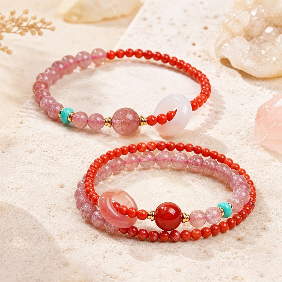 Red Agate Strawberry Quartz Vitality Bracelet