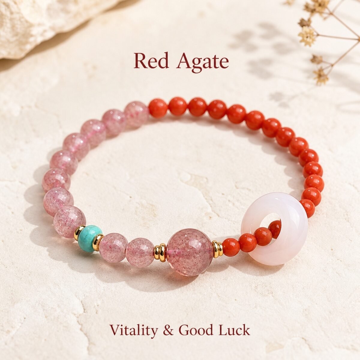 Red Agate Strawberry Quartz Vitality Bracelet