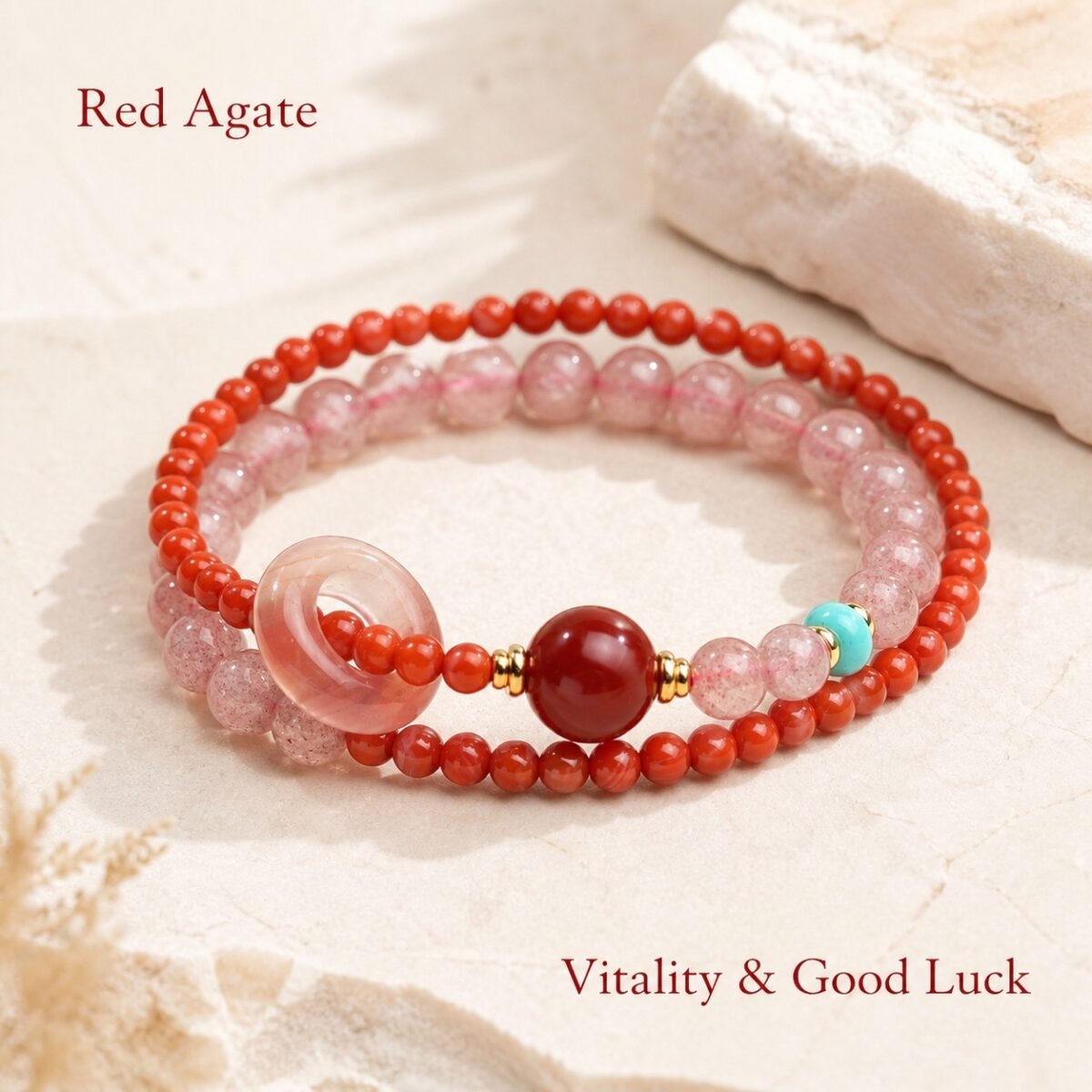 Red Agate Strawberry Quartz Vitality Bracelet