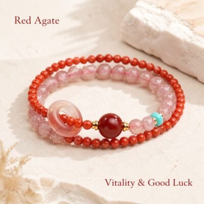 Red Agate Strawberry Quartz Vitality Bracelet