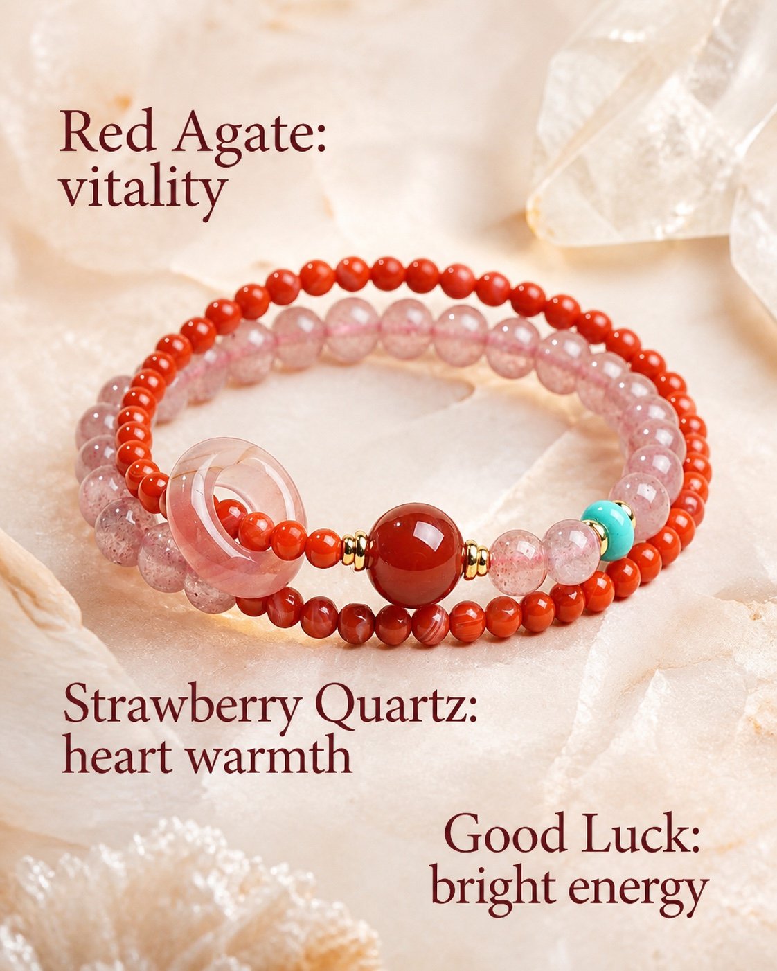 Red Agate Strawberry Quartz Vitality Bracelet
