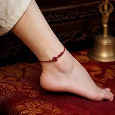 Red Cinnabar Peace Knot Anklet