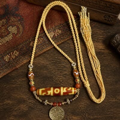 Red-Gold Guru Rinpoche Ritual Dzi Necklace