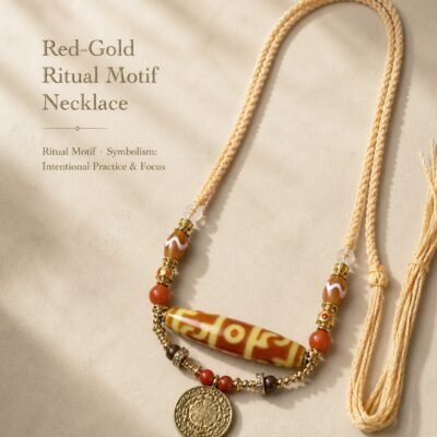Red-Gold Guru Rinpoche Ritual Dzi Necklace