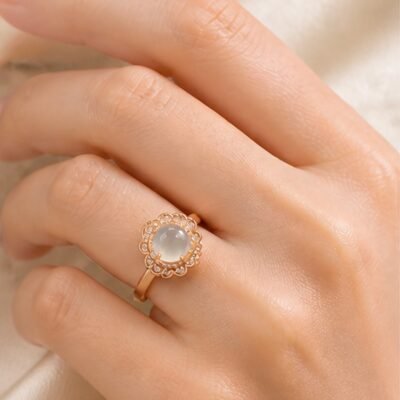 Rose Gold White Chalcedony Blossom Ring