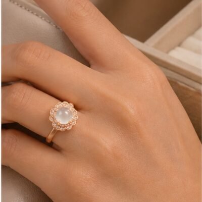 Rose Gold White Chalcedony Blossom Ring