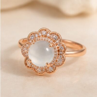 Rose Gold White Chalcedony Blossom Ring