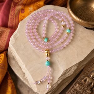 Rose Quartz Lotus Guru Mala