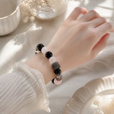 rose-shadow-pixiu-couple-crystal-bracelet-set-02-womens-wearing Rose Shadow Pixiu Couple Crystal Bracelet Set