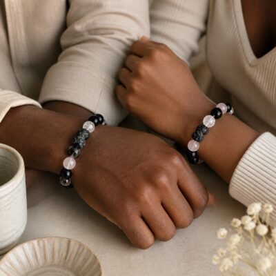 rose-shadow-pixiu-couple-crystal-bracelet-set-04-couple-wearing Rose Shadow Pixiu Couple Crystal Bracelet Set