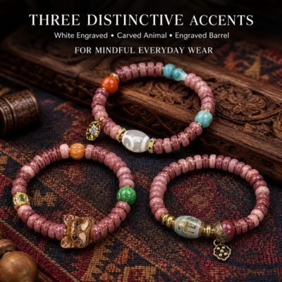 Rose Dawn Carved Accent Tibetan Prayer Bracelet