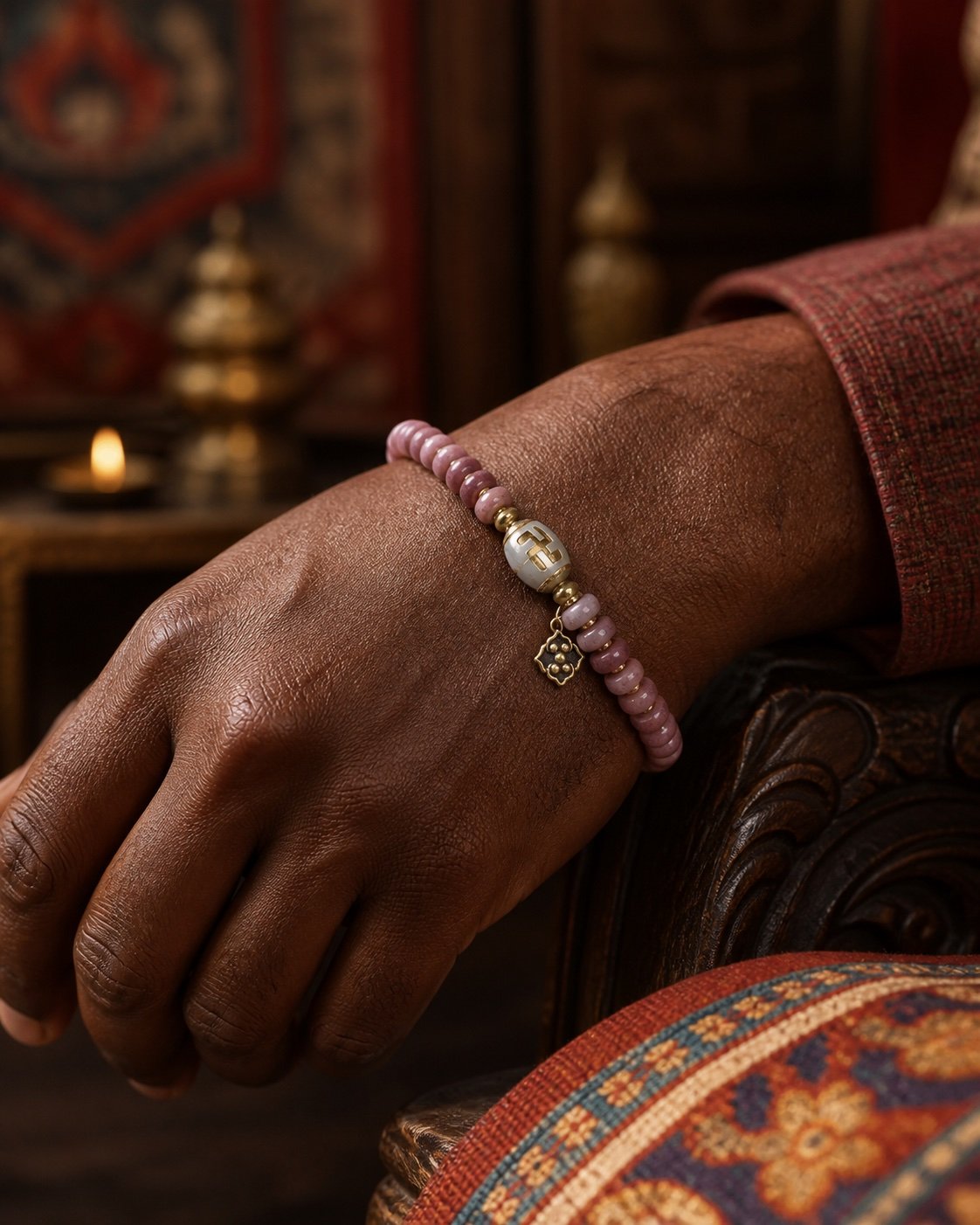 Rose Dawn Carved Accent Tibetan Prayer Bracelet
