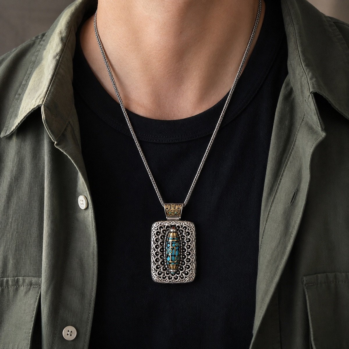 Rotating Dzi Bead Protection Amulet Necklace