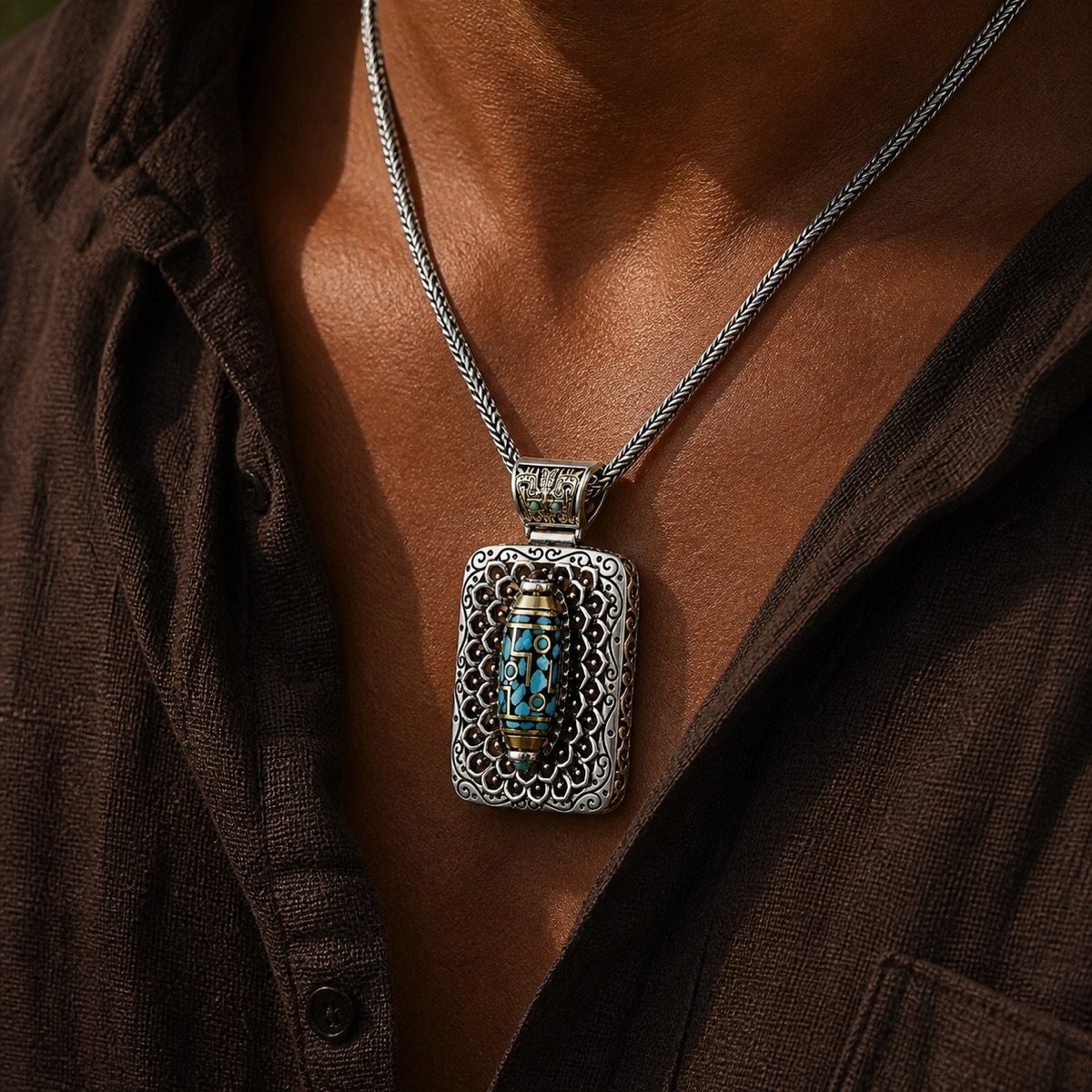 Rotating Dzi Bead Protection Amulet Necklace