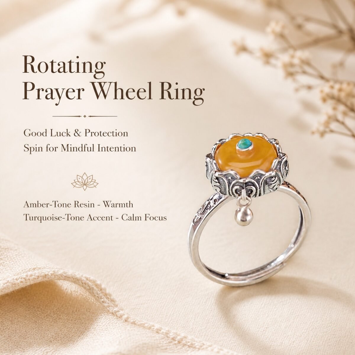 Rotating Prayer Wheel Protection Ring