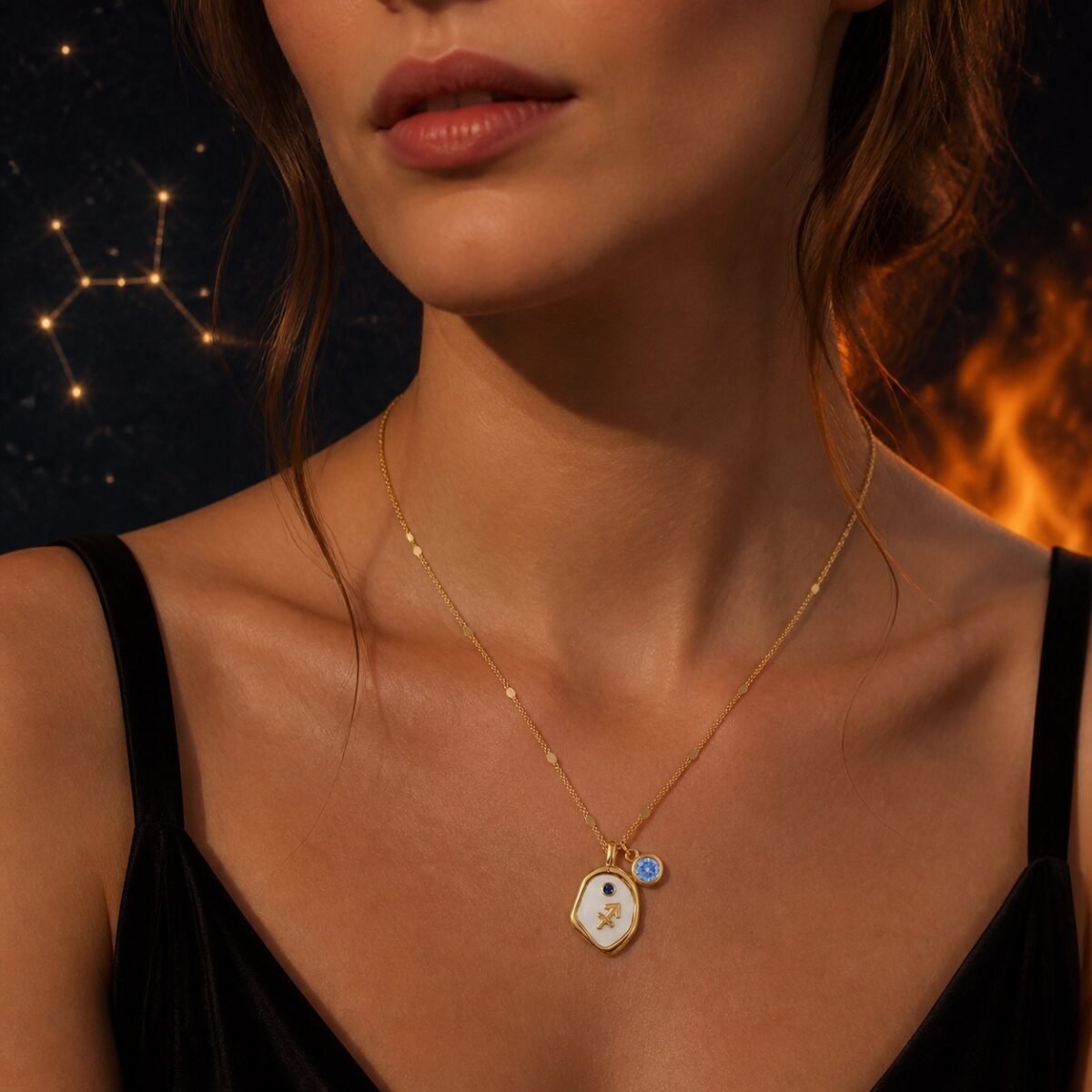 sagittarius-pearlescent-zodiac-birthstone-necklace-02-worn-light Sagittarius Pearlescent Zodiac Birthstone Necklace