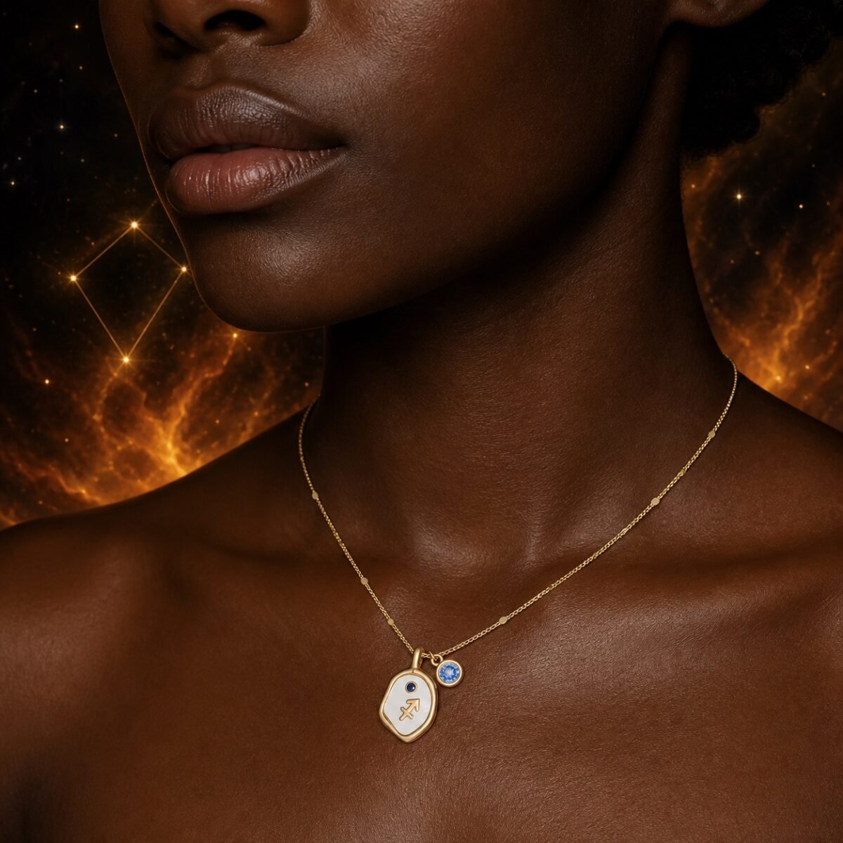 sagittarius-pearlescent-zodiac-birthstone-necklace-03-worn-deep Sagittarius Pearlescent Zodiac Birthstone Necklace