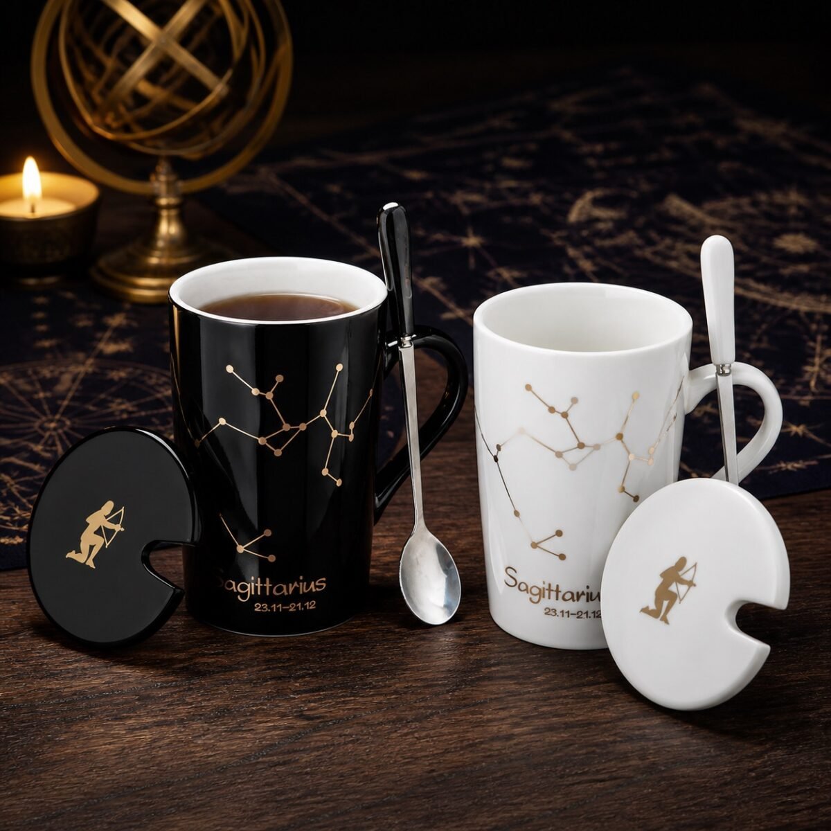 sagittarius-zodiac-constellation-ceramic-mug-set-02-black Sagittarius Zodiac Constellation Ceramic Mug & Spoon Set
