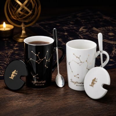 sagittarius-zodiac-constellation-ceramic-mug-set-02-black Sagittarius Zodiac Constellation Ceramic Mug & Spoon Set