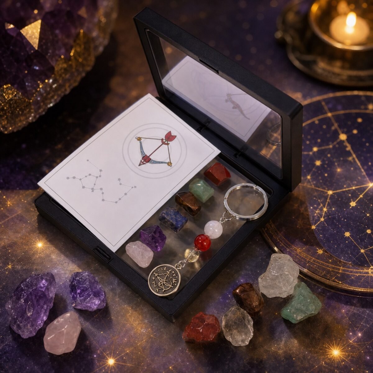sagittarius-zodiac-seven-chakra-crystal-keychain-gift-set-02-keychain-closeup Sagittarius Seven Chakra Crystal Keychain Gift Set