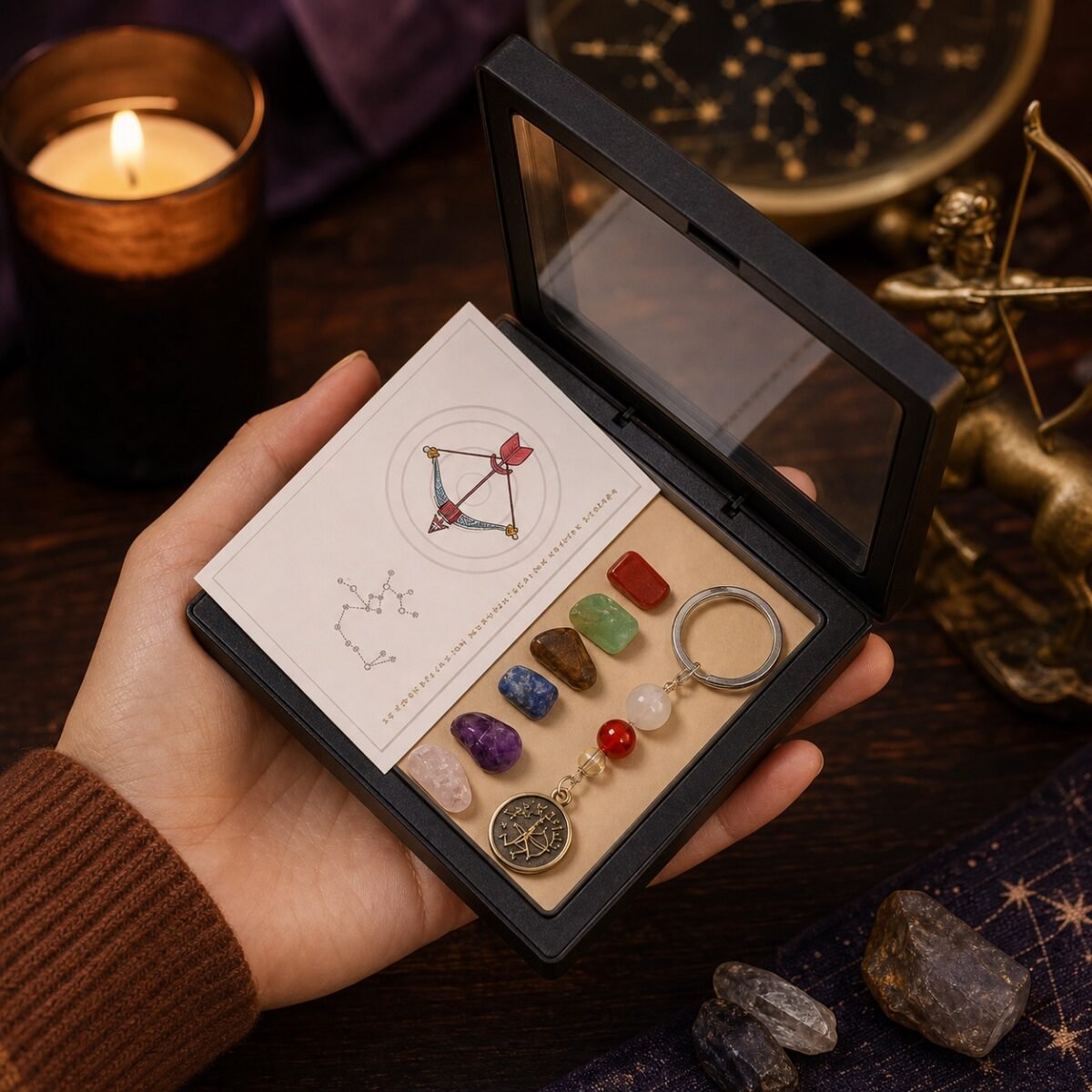 sagittarius-zodiac-seven-chakra-crystal-keychain-gift-set-03-gift-lifestyle Sagittarius Seven Chakra Crystal Keychain Gift Set