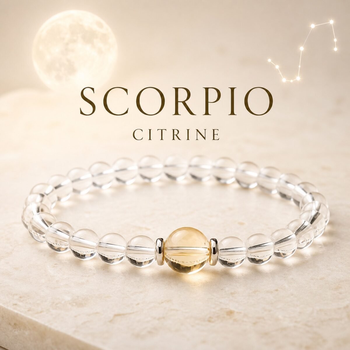 Scorpio birthstone bracelet with Citrine and clear quartz beads