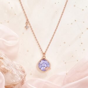 Scorpio rose gold crystal zodiac necklace with lavender crystal and Scorpio glyph