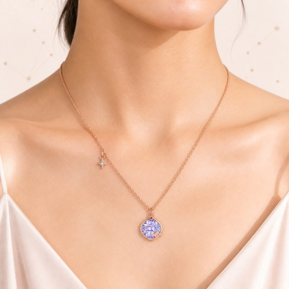 Scorpio Rose Gold Crystal Zodiac Necklace