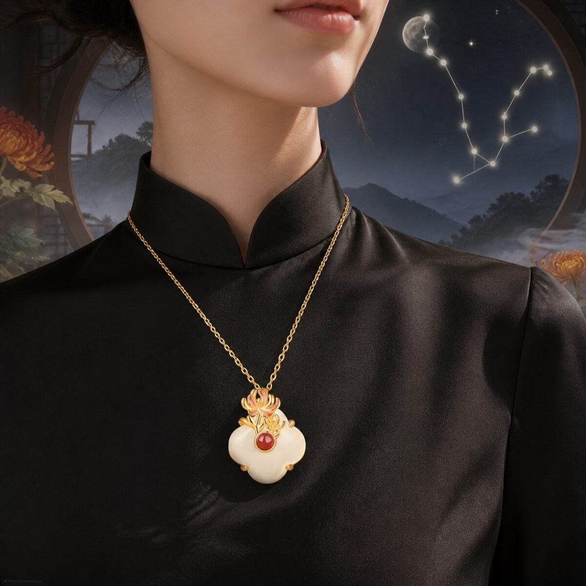 Scorpio Eastern Zodiac Guardian Flower Goddess Necklace – Chrysanthemum