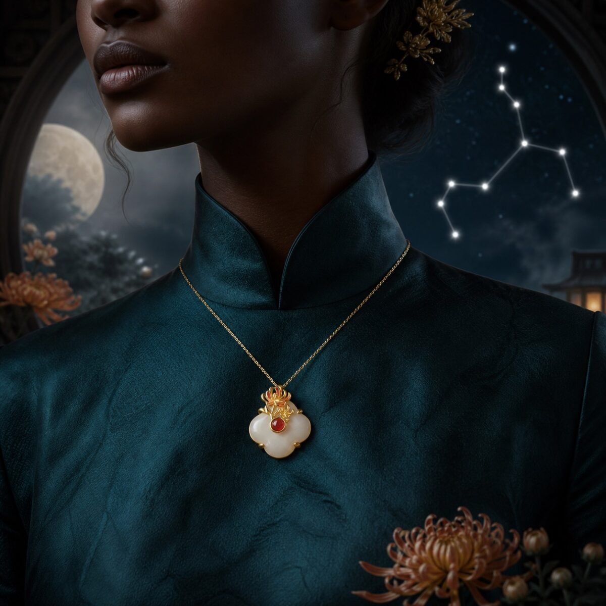 Scorpio Eastern Zodiac Guardian Flower Goddess Necklace – Chrysanthemum