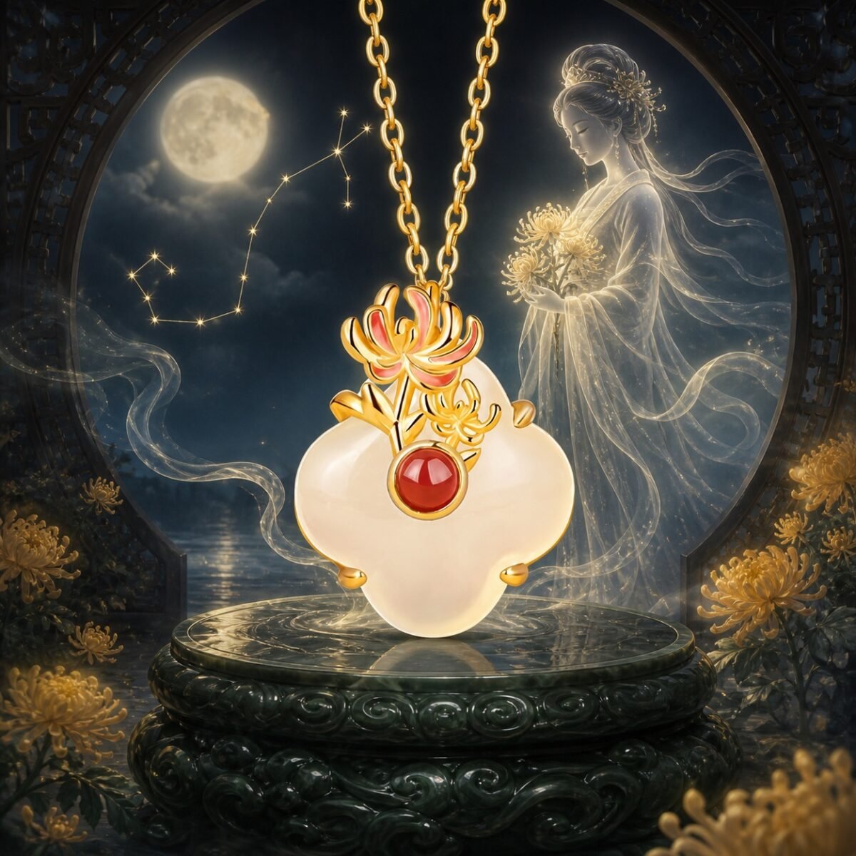 Scorpio Eastern Zodiac Guardian Flower Goddess Necklace – Chrysanthemum