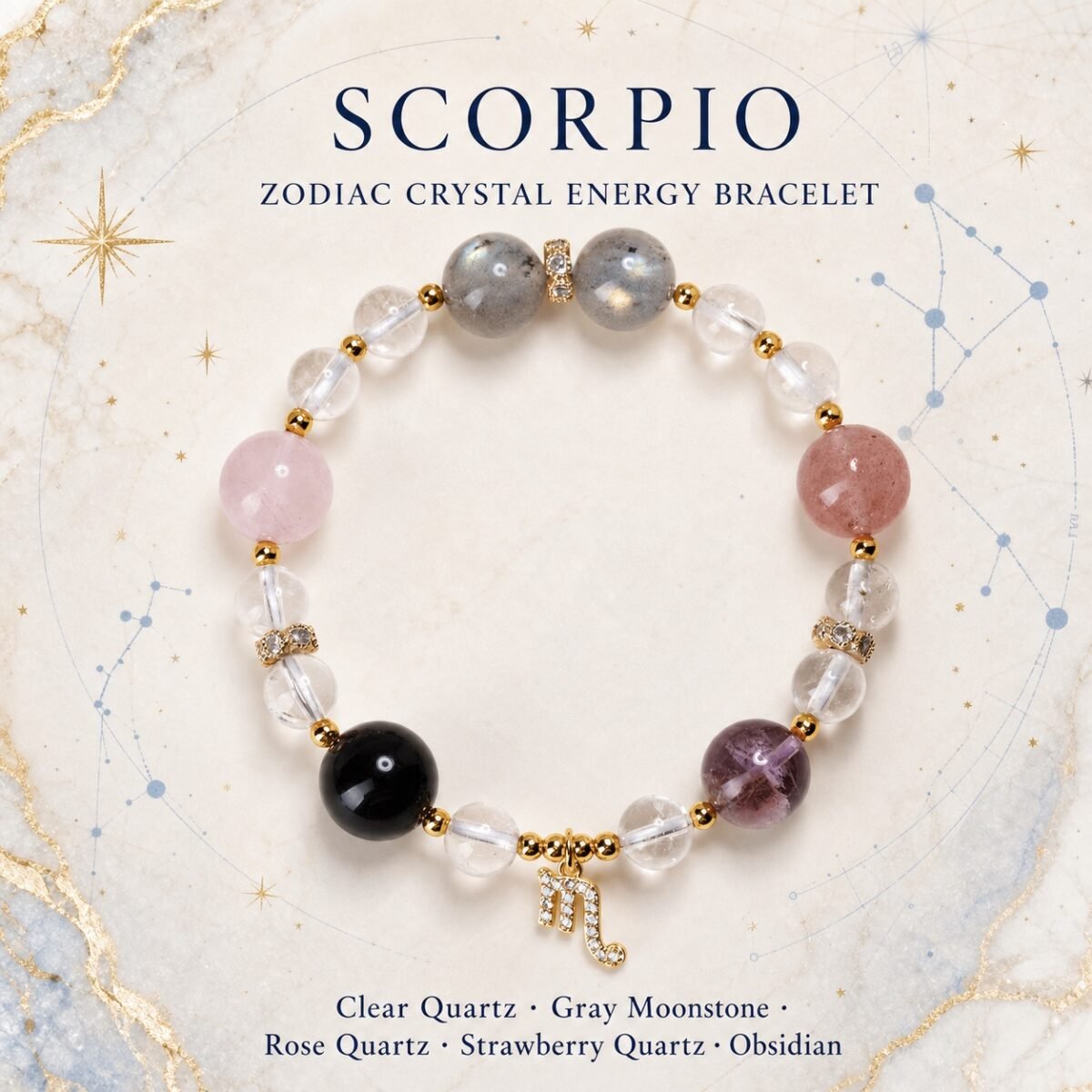 Scorpio Shadow & Gold Zodiac Crystal Bracelet